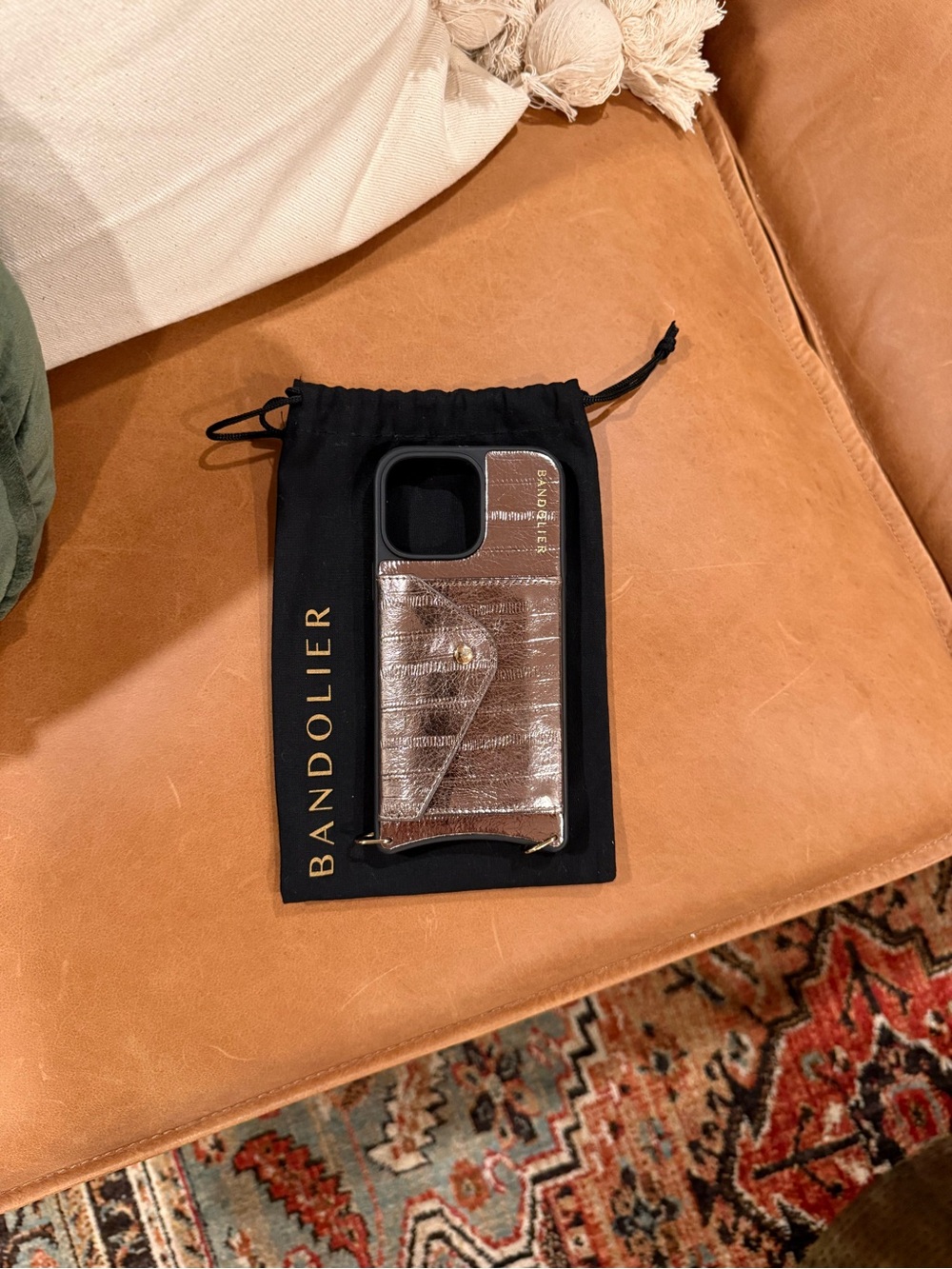 Bandolier Brown Leather Phone Case with Card Pocket and Strap Hardware